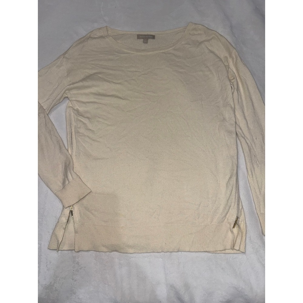 Banana Republic Womens Cream Long Sleeve Side Zipper Knit Sweater Large